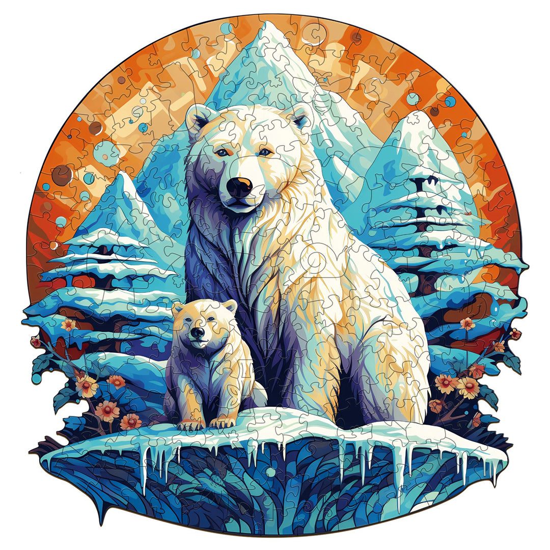 Polor Bear Family-2 Wooden Jigsaw Puzzle-Woodbests