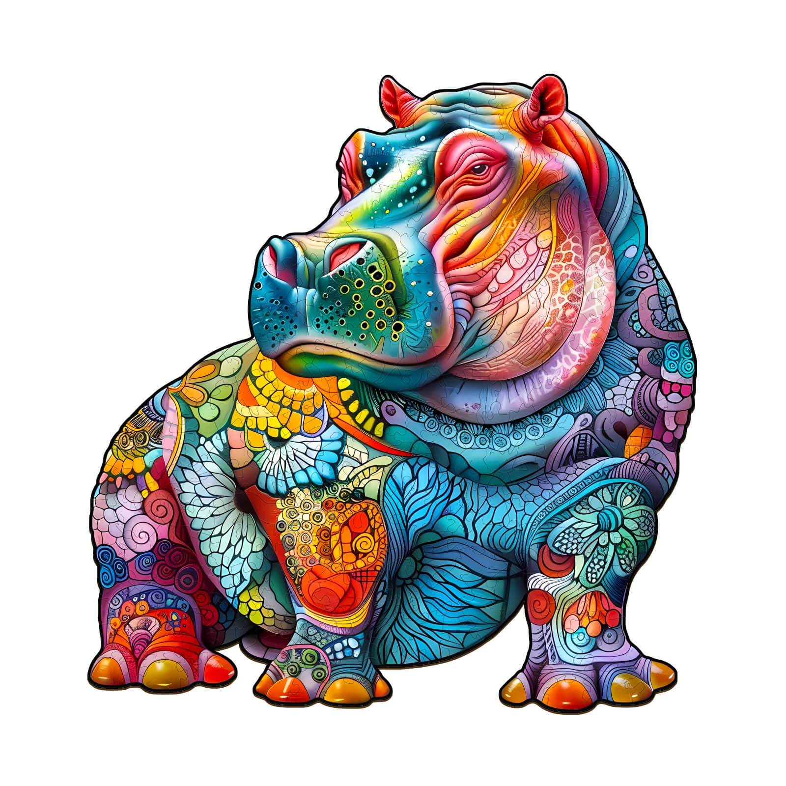 Colorful Hippopotamus wooden jigsaw puzzle designed for mind games and improving focus.