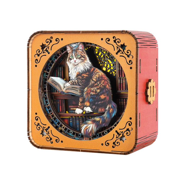 Maine Coon in the Library Kit - 3D Wooden Puzzle Night Light