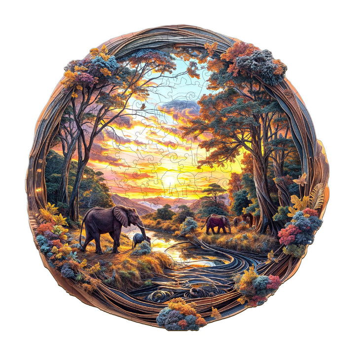 Elephant at Sunset-1 Wooden Jigsaw Puzzle