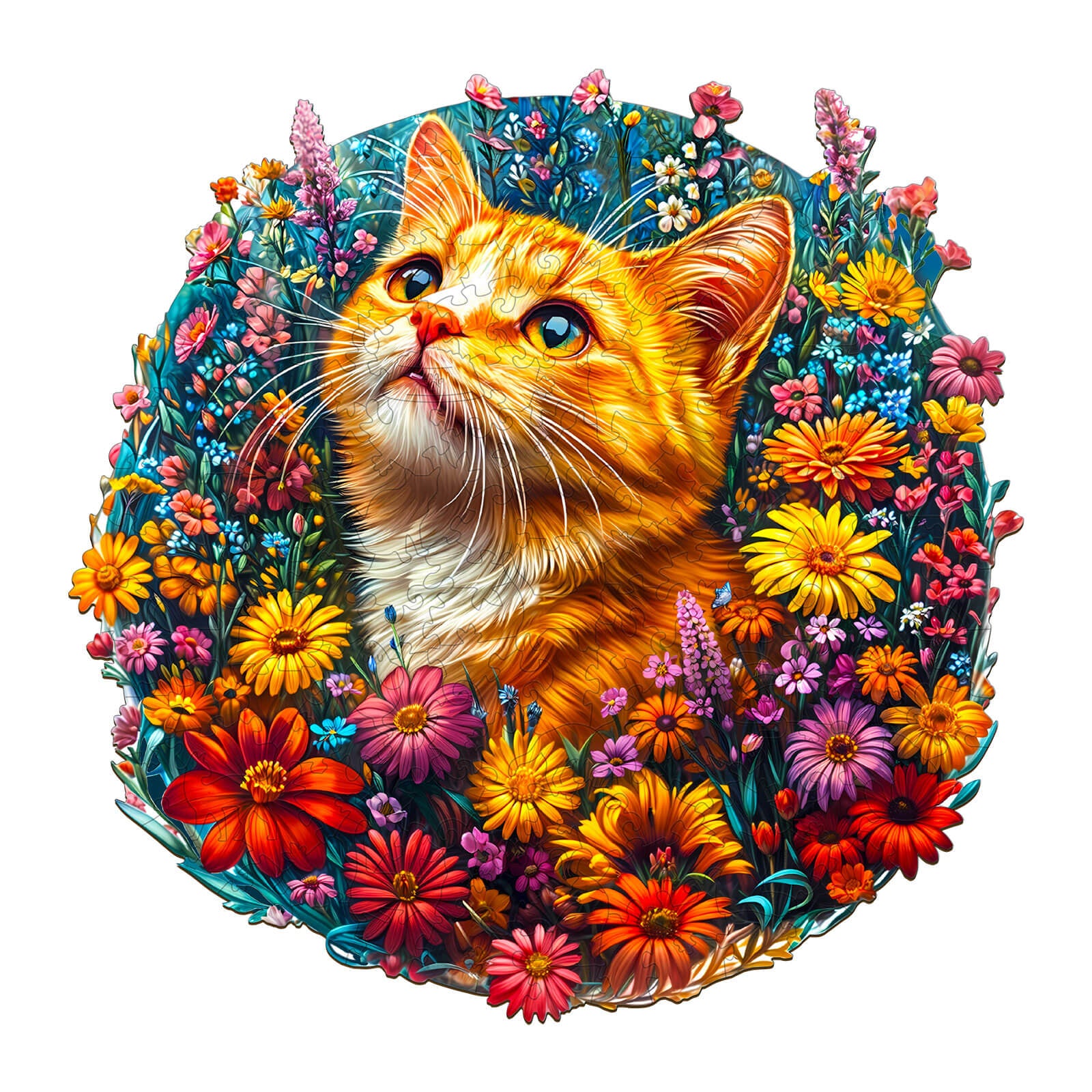 Cat in Flowers Wooden Jigsaw Puzzle