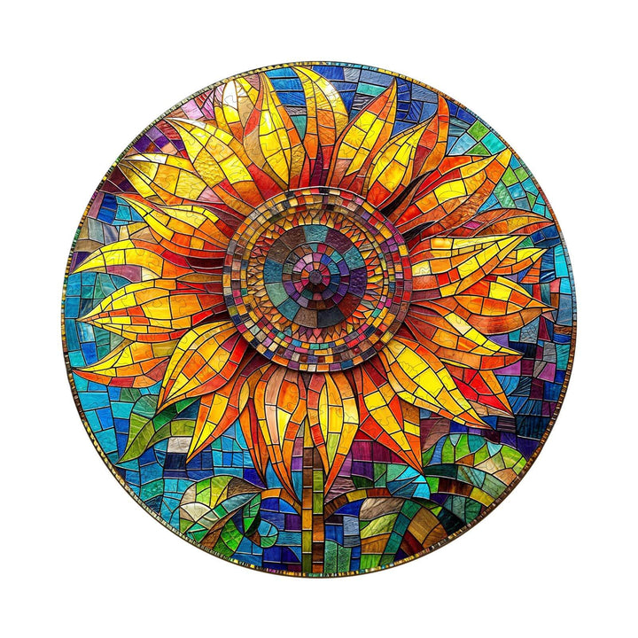 Stained Glass Sunflower Wooden Jigsaw Puzzle