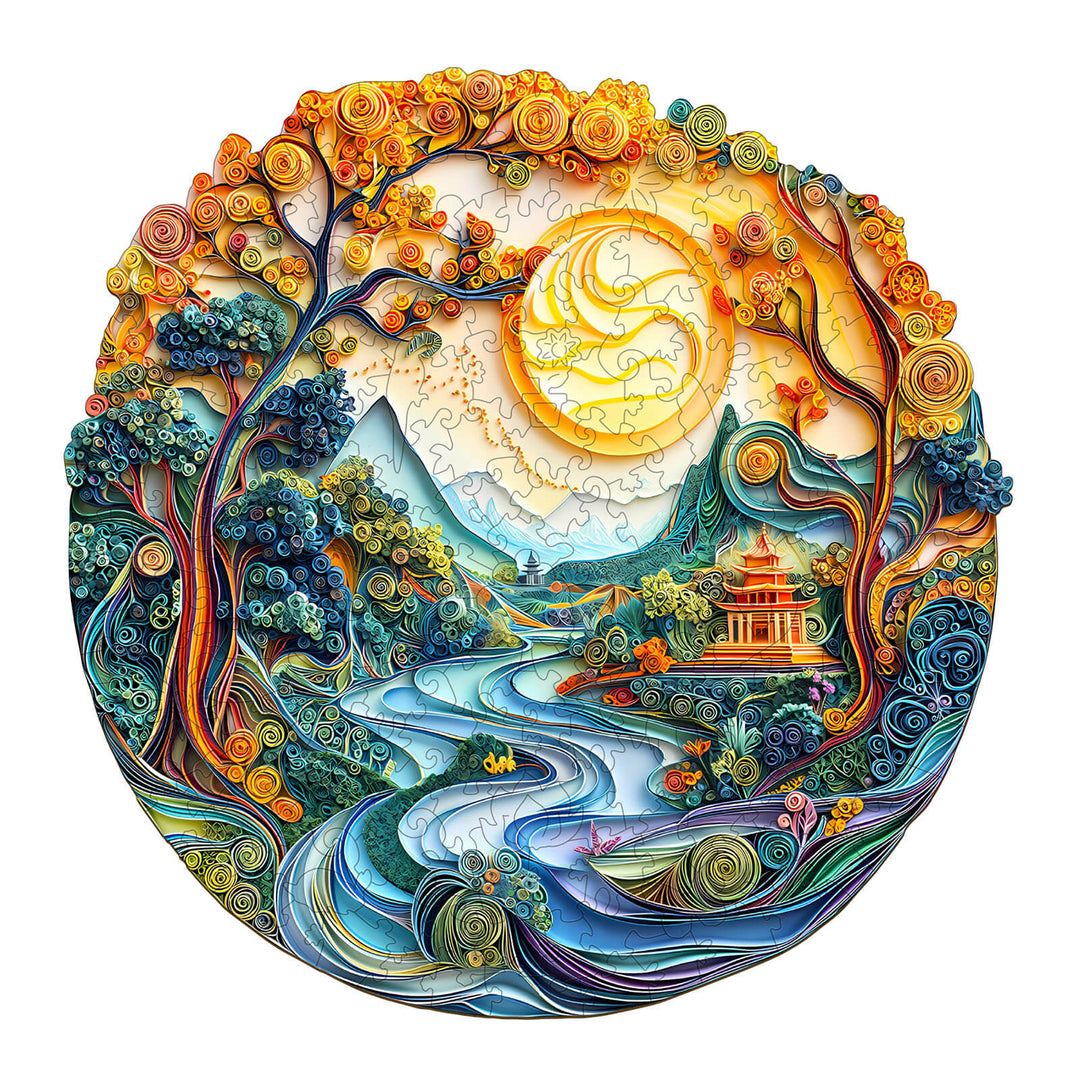 3D Colored Paper Sculpture Landscape Wooden Jigsaw Puzzle