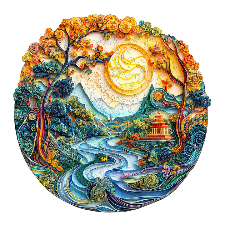 3D Colored Paper Sculpture Landscape Wooden Jigsaw Puzzle