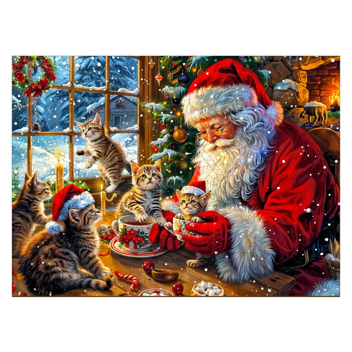 Puzzle en bois Père Noël dans la cheminée-1