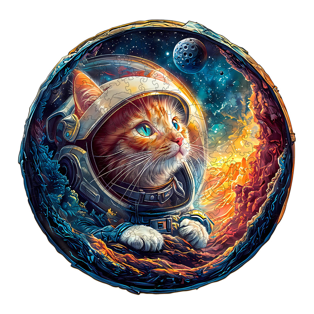 3D Space Cat Wooden Jigsaw Puzzle