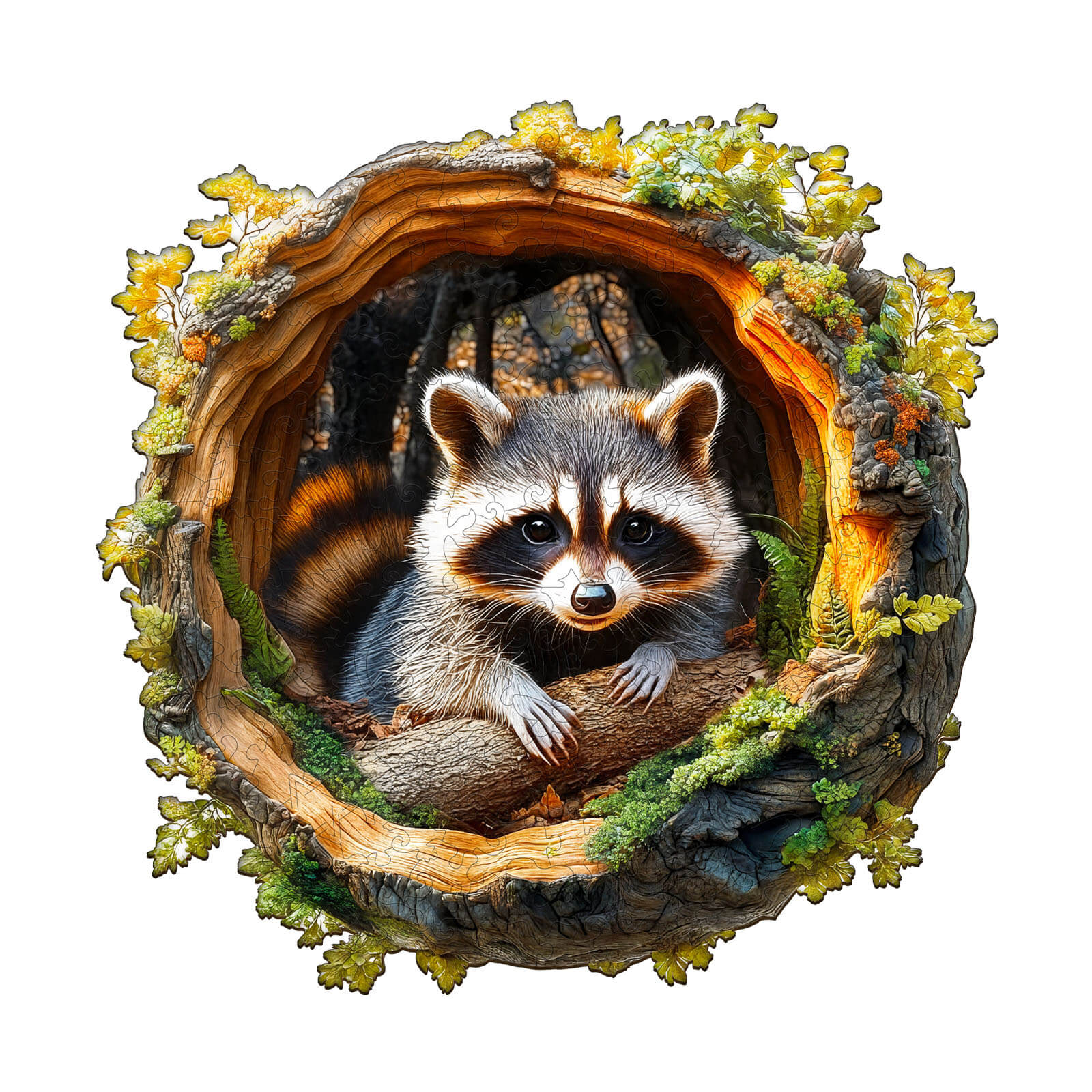 Puzzle en bois 3D Raton laveur Trou d'arbre-2