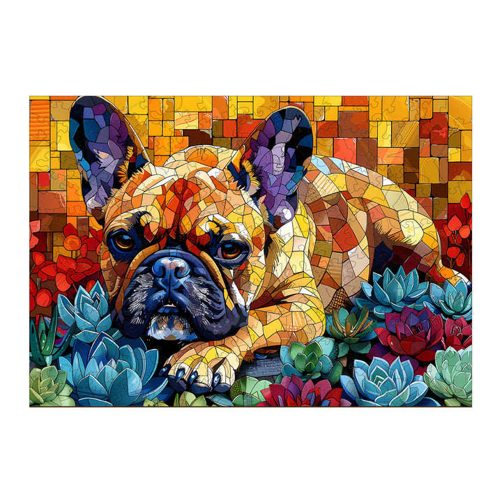 Stained Glass Bulldog Wooden Jigsaw Puzzle