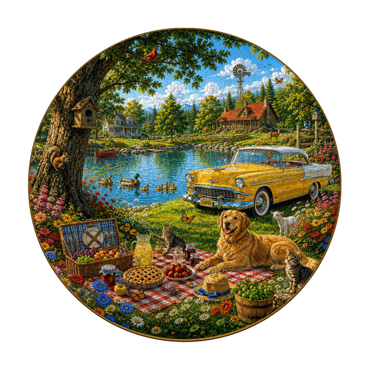 Picnic by the Lake Wooden Jigsaw Puzzle