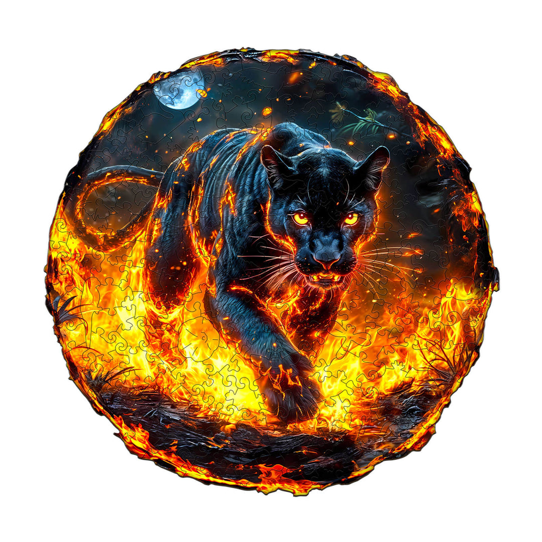 flame panther Wooden Jigsaw Puzzle