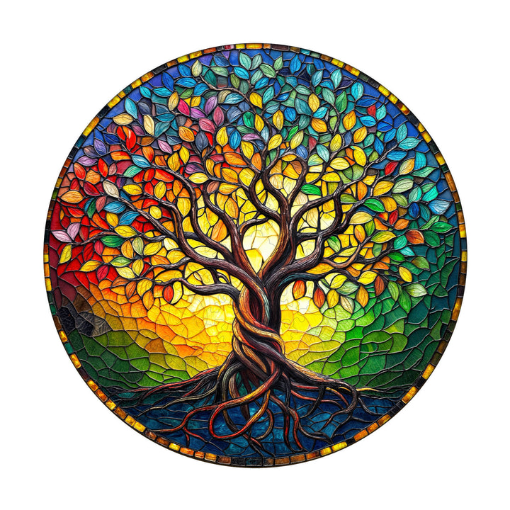 Rompecabezas de madera Árbol de la vida de vidrio coloreado-2