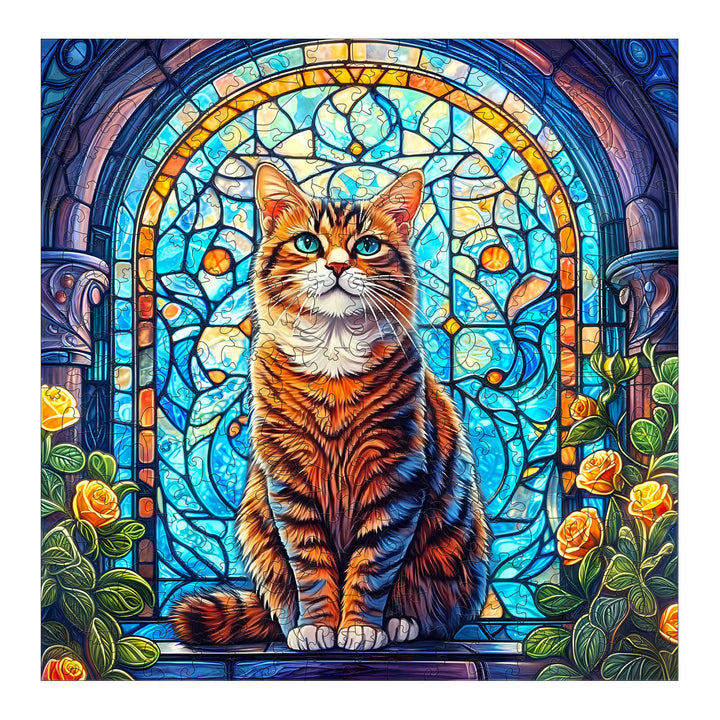 Stained Glass Cat Wooden Jigsaw Puzzle