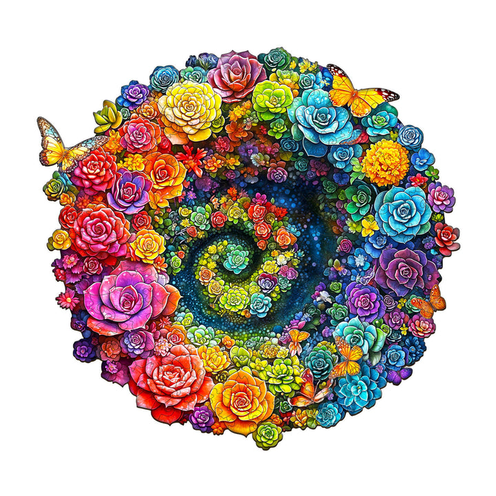 Rainbow vortex succulents Wooden Jigsaw Puzzle