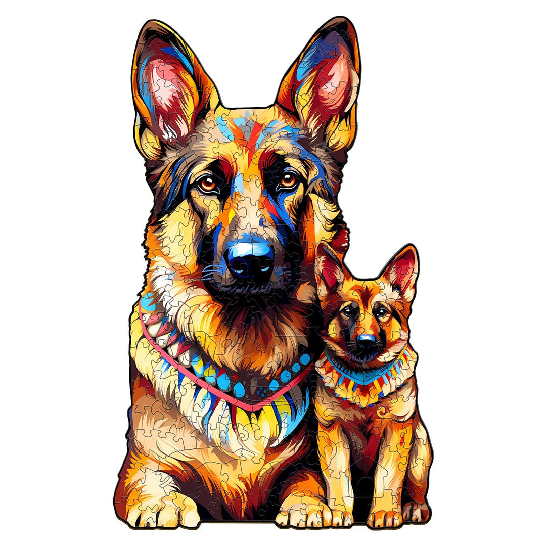 German Shepherd Family Wooden Jigsaw Puzzle-Woodbests