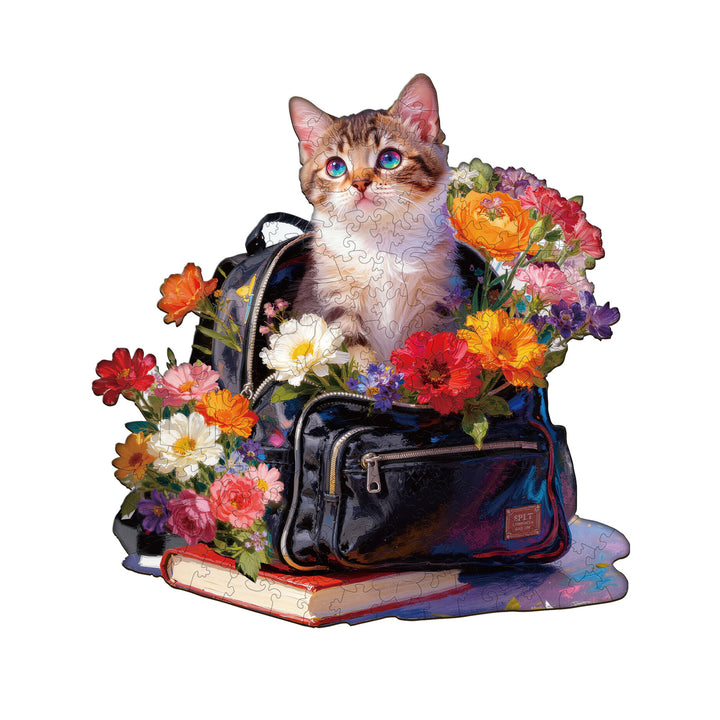 Flower Bag Cat Wooden Jigsaw Puzzle