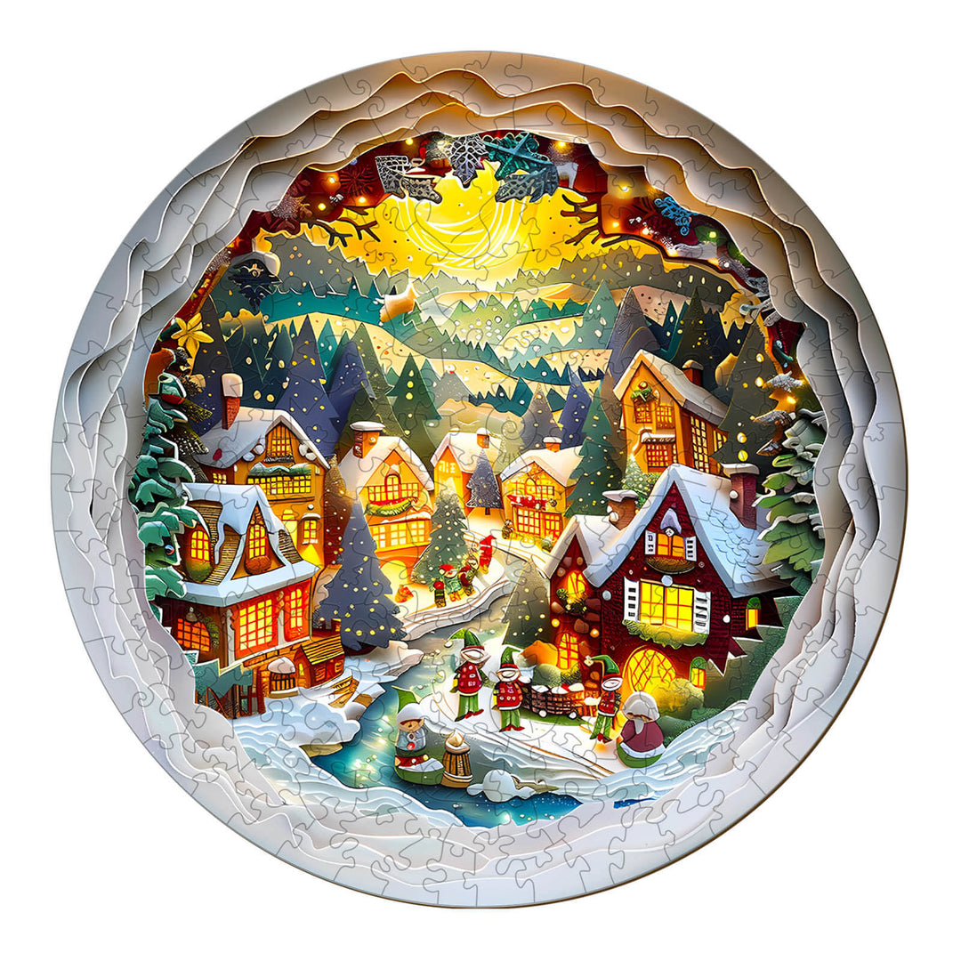 3D Christmas Town-2 Wooden Jigsaw Puzzle