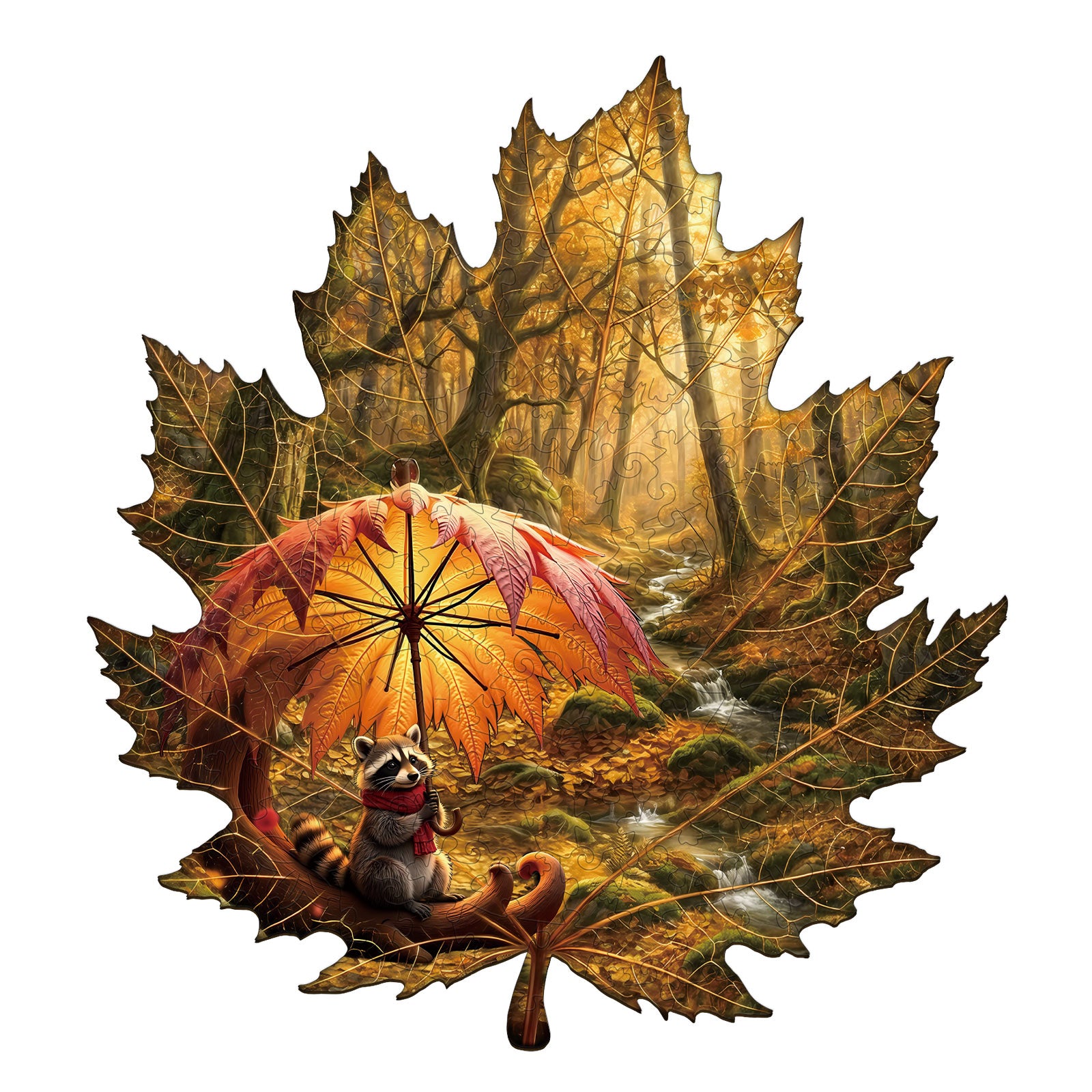 Golden Leaf Wanderer Wooden Jigsaw Puzzle