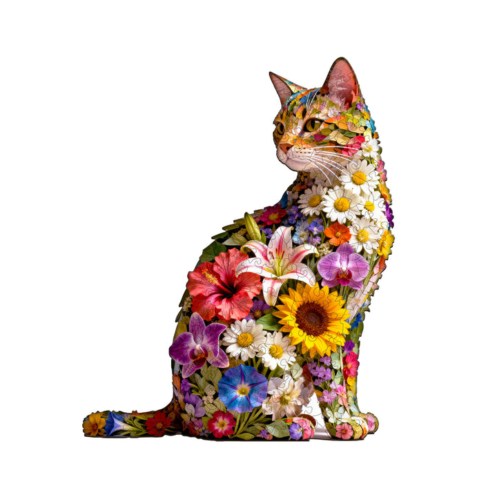 Floral cat Wooden Jigsaw Puzzle