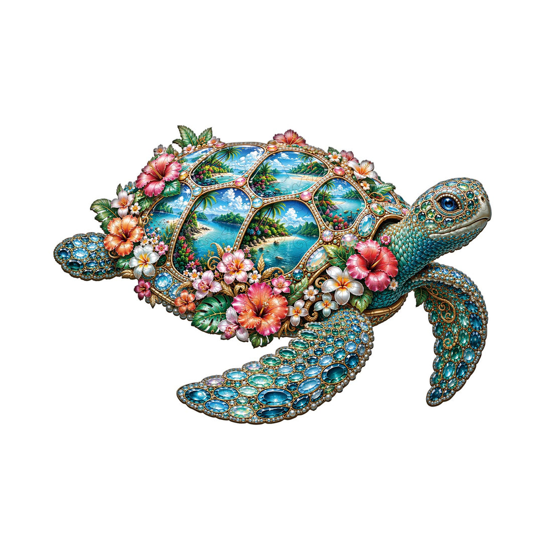 Gemstone Sea Turtle  Wooden Jigsaw Puzzle