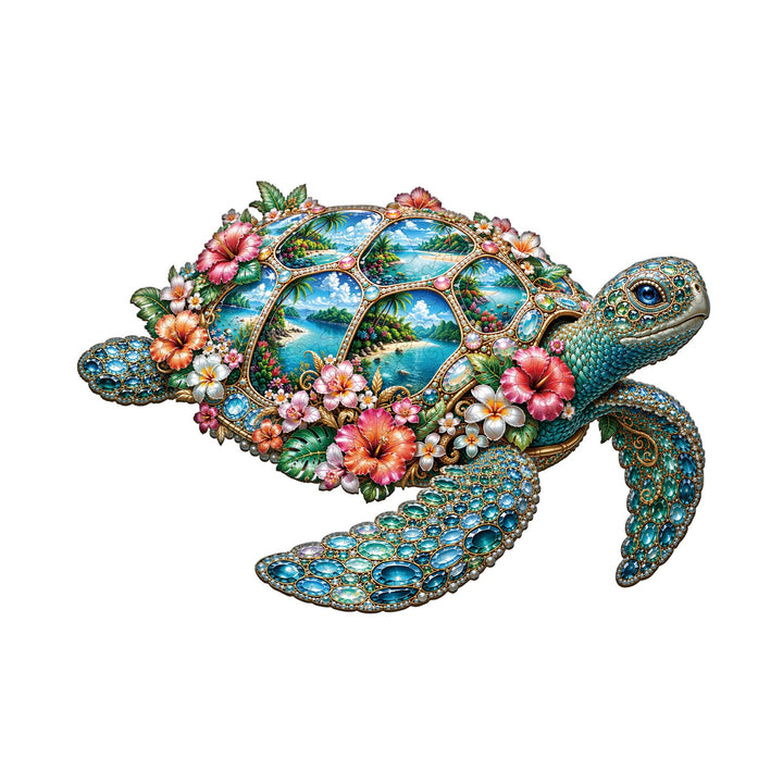 Gemstone Sea Turtle  Wooden Jigsaw Puzzle