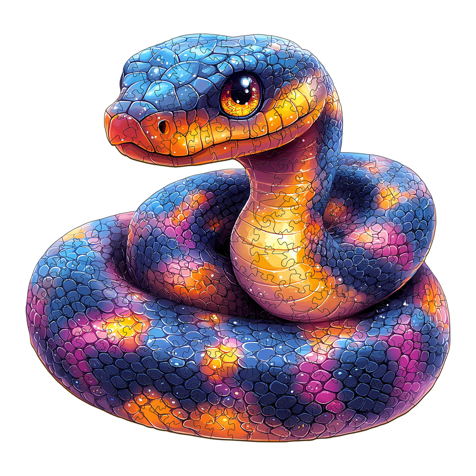 Colorful snake wooden jigsaw puzzle designed for mind games, enhancing focus and cognitive skills.