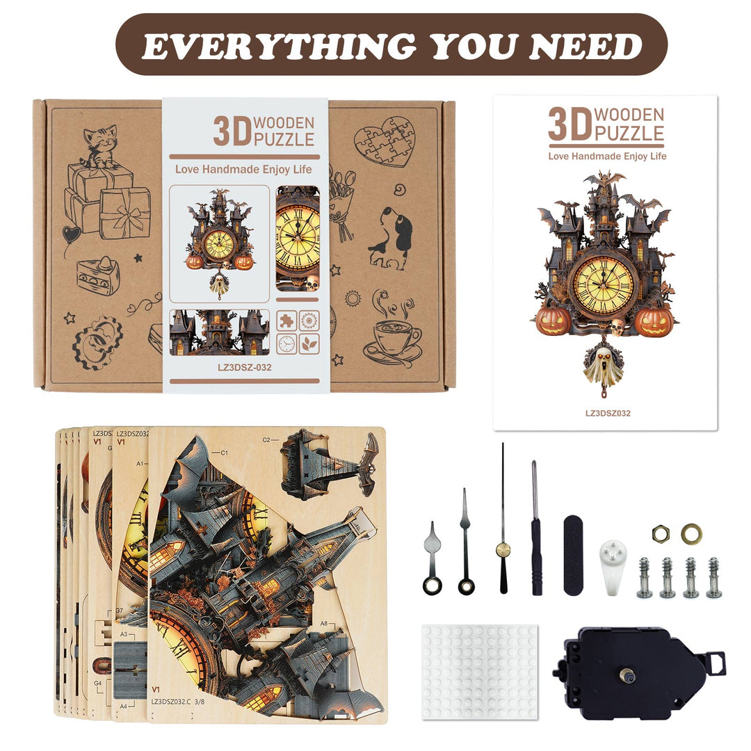 Mysterious Castle– DIY Wooden Clock, 3D Puzzle Craft Kit