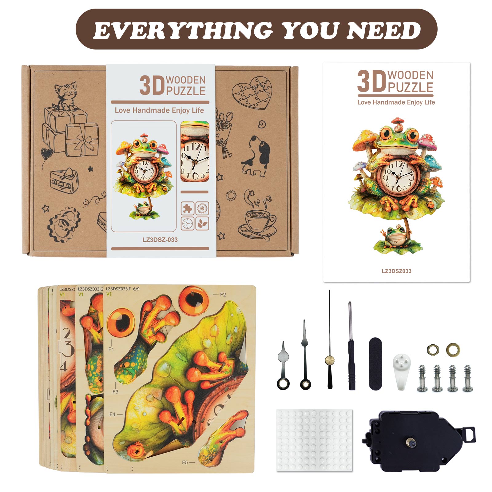 Frog– DIY Wooden Clock, 3D Puzzle Craft Kit