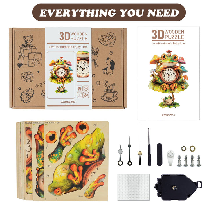 Frog– DIY Wooden Clock, 3D Puzzle Craft Kit