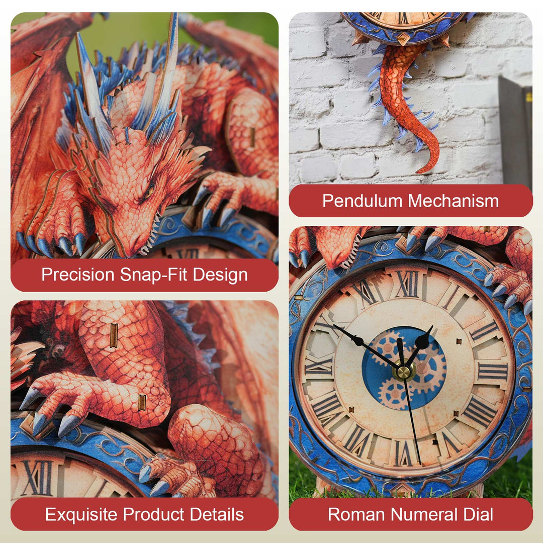 Flame Dragon– DIY Wooden Clock, 3D Puzzle Craft Kit