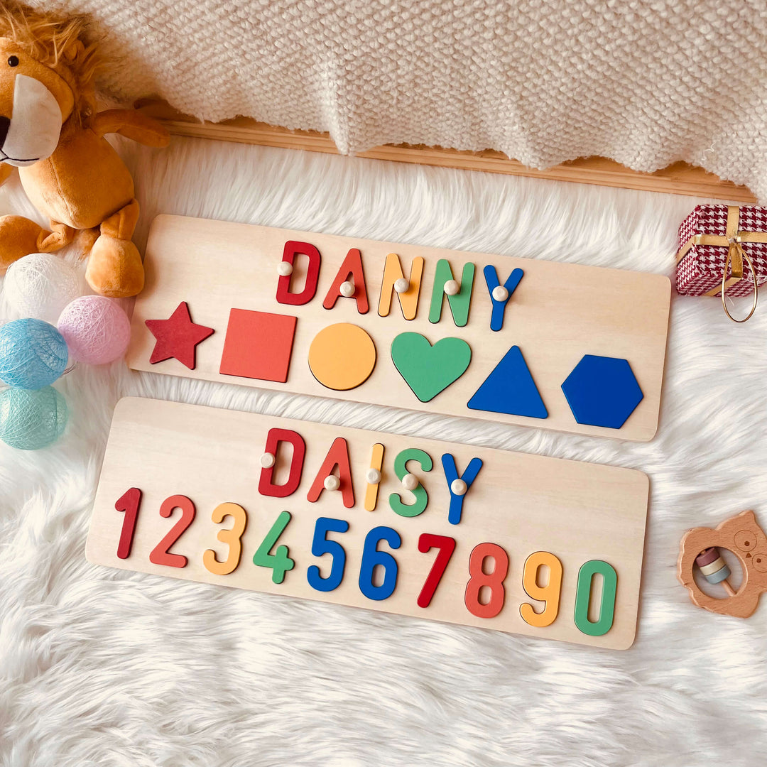 Personalized Numbers And Shapes Wooden Name Puzzle