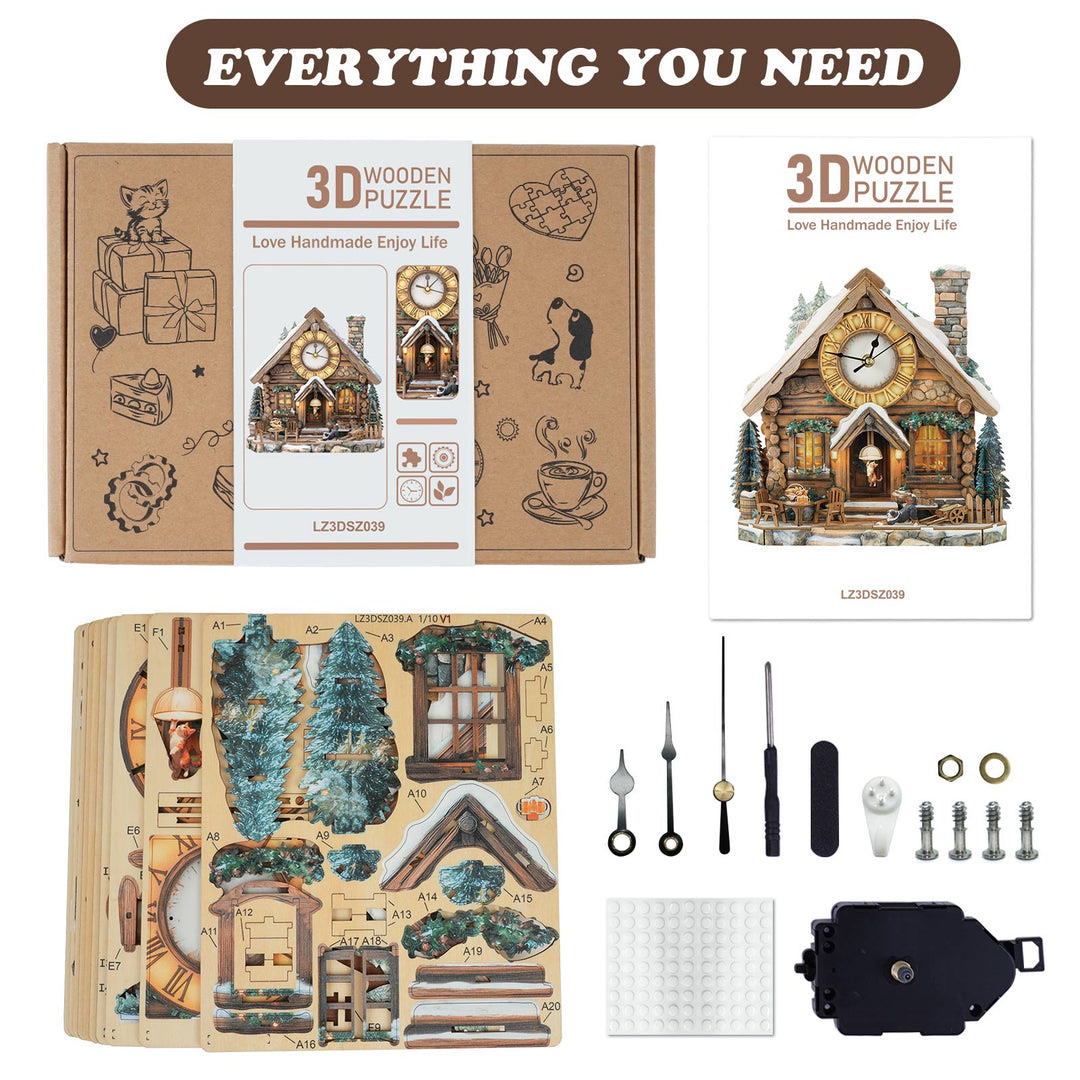 Swiss Chalet – DIY Wooden Clock, 3D Puzzle Craft Kit