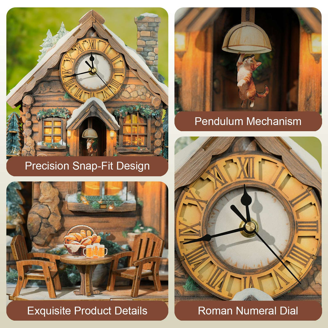 Swiss Chalet – DIY Wooden Clock, 3D Puzzle Craft Kit