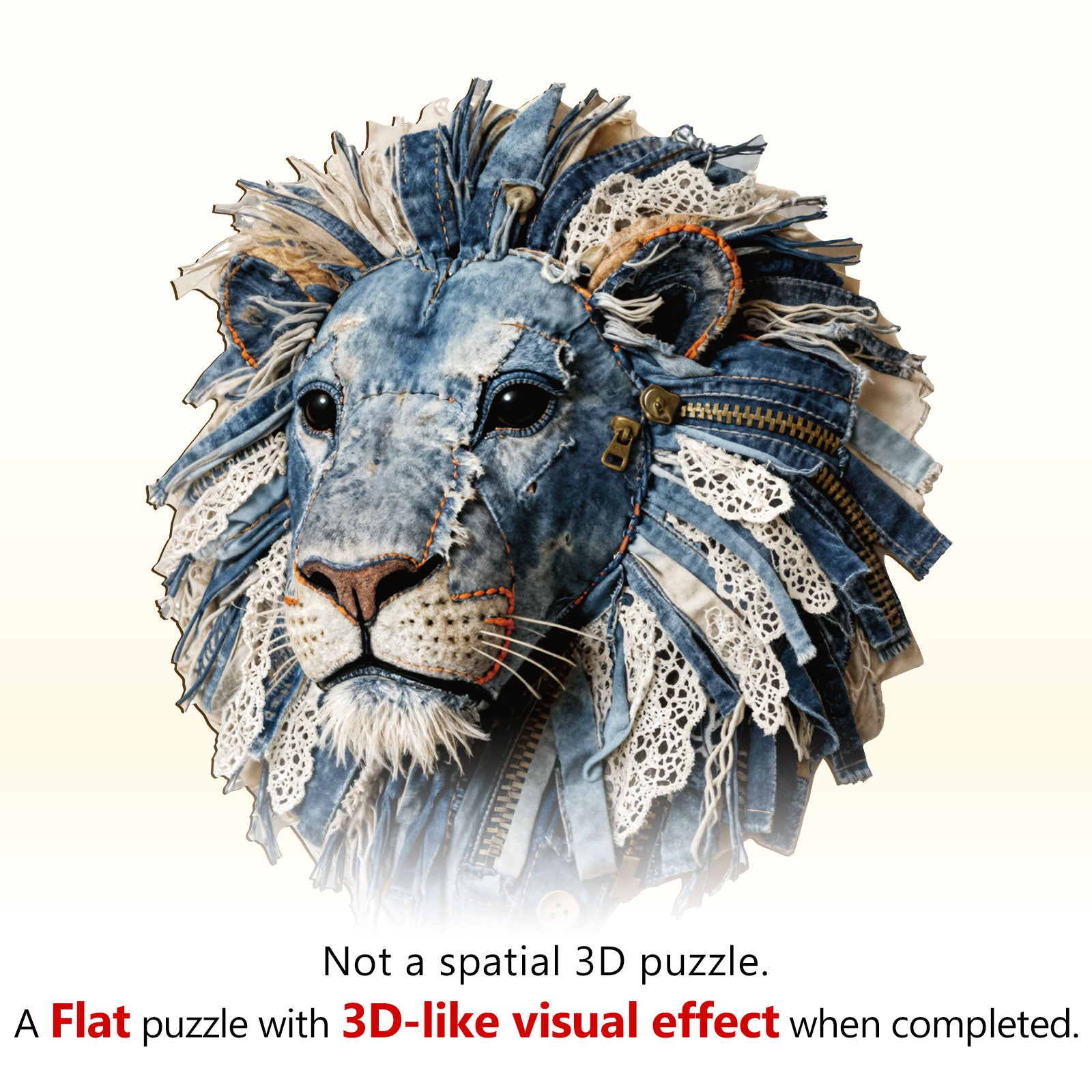 Denim Fabric Lion Wooden Jigsaw Puzzle