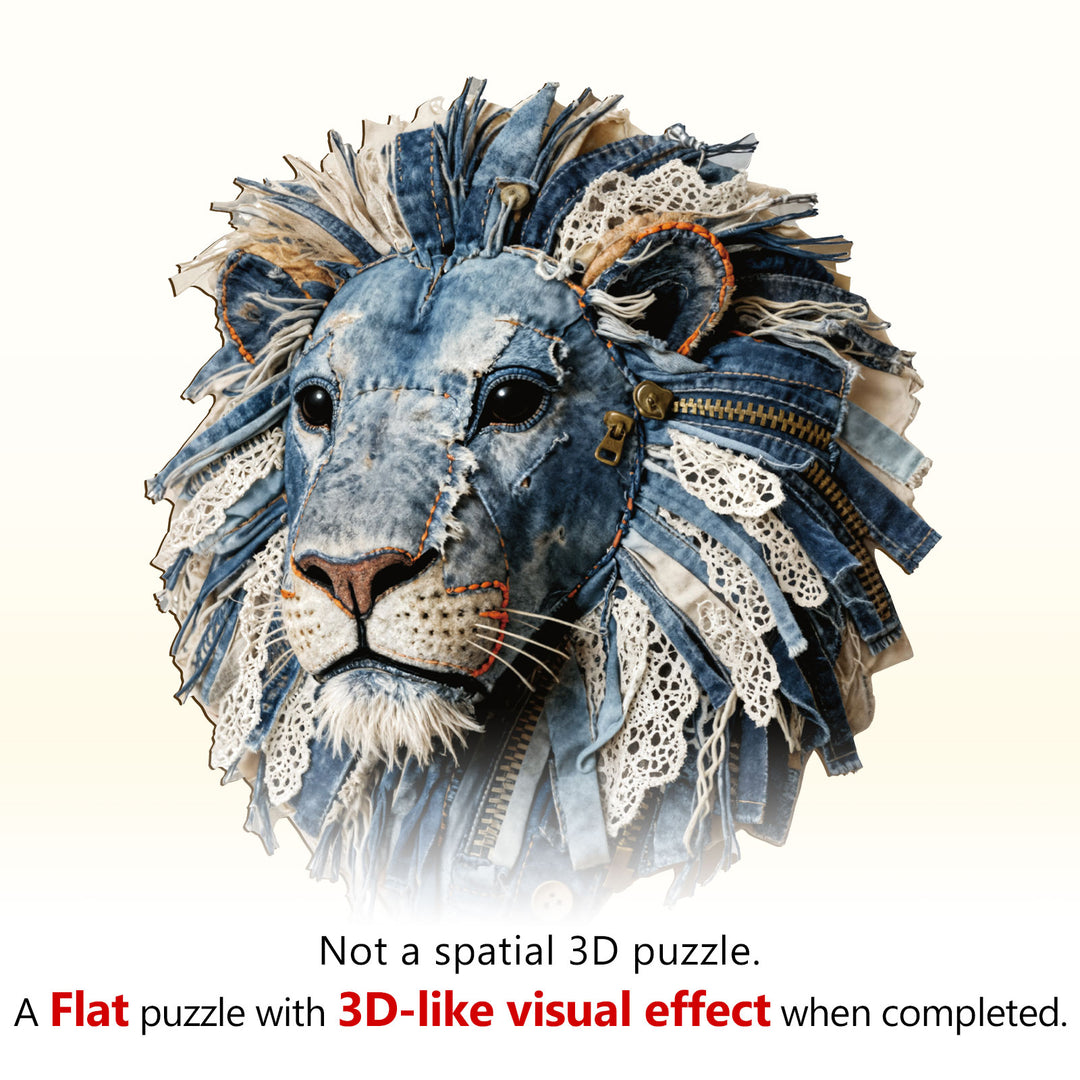 Denim Fabric Lion Wooden Jigsaw Puzzle