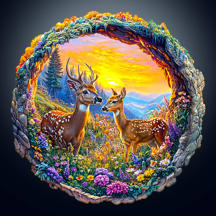 3D Deer among Flowers Wooden Jigsaw Puzzle