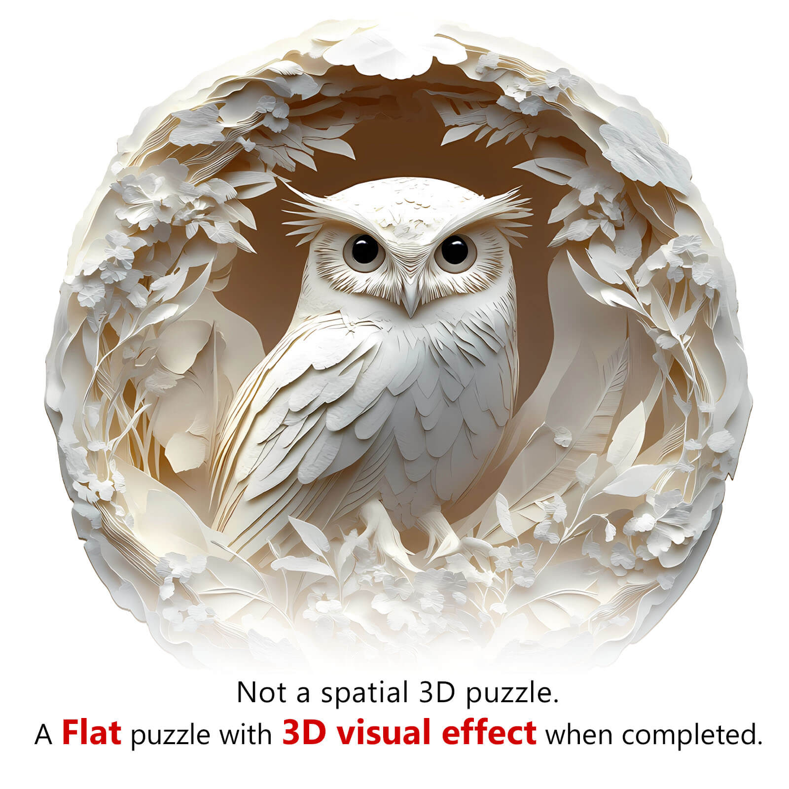 3D paper carved owl jigsaw puzzle with detailed floral design and 3D visual effect, perfect for puzzle lovers.