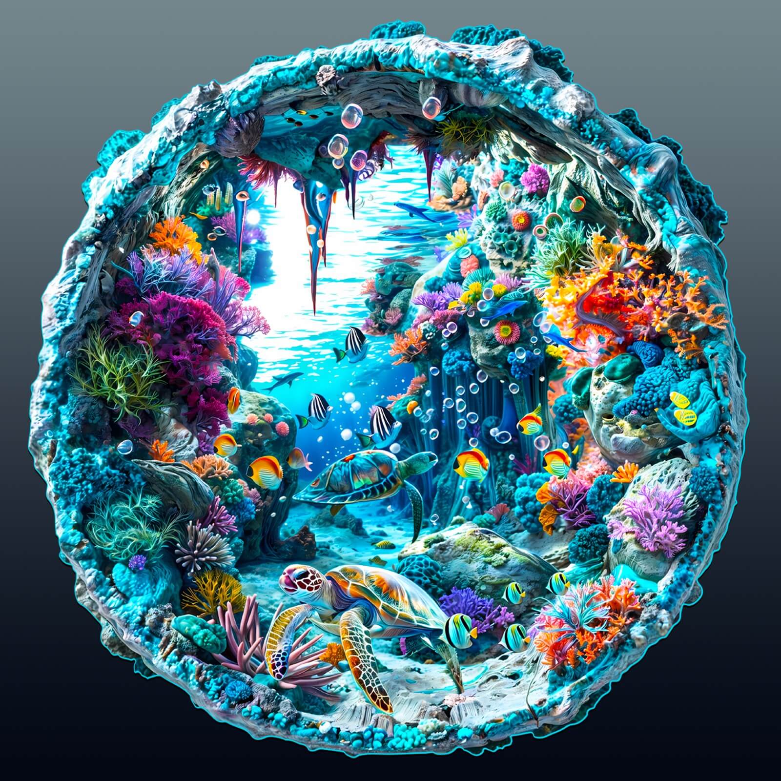 3D Seabed Wooden Jigsaw Puzzle showcasing vibrant underwater scene with sea life and coral reefs.