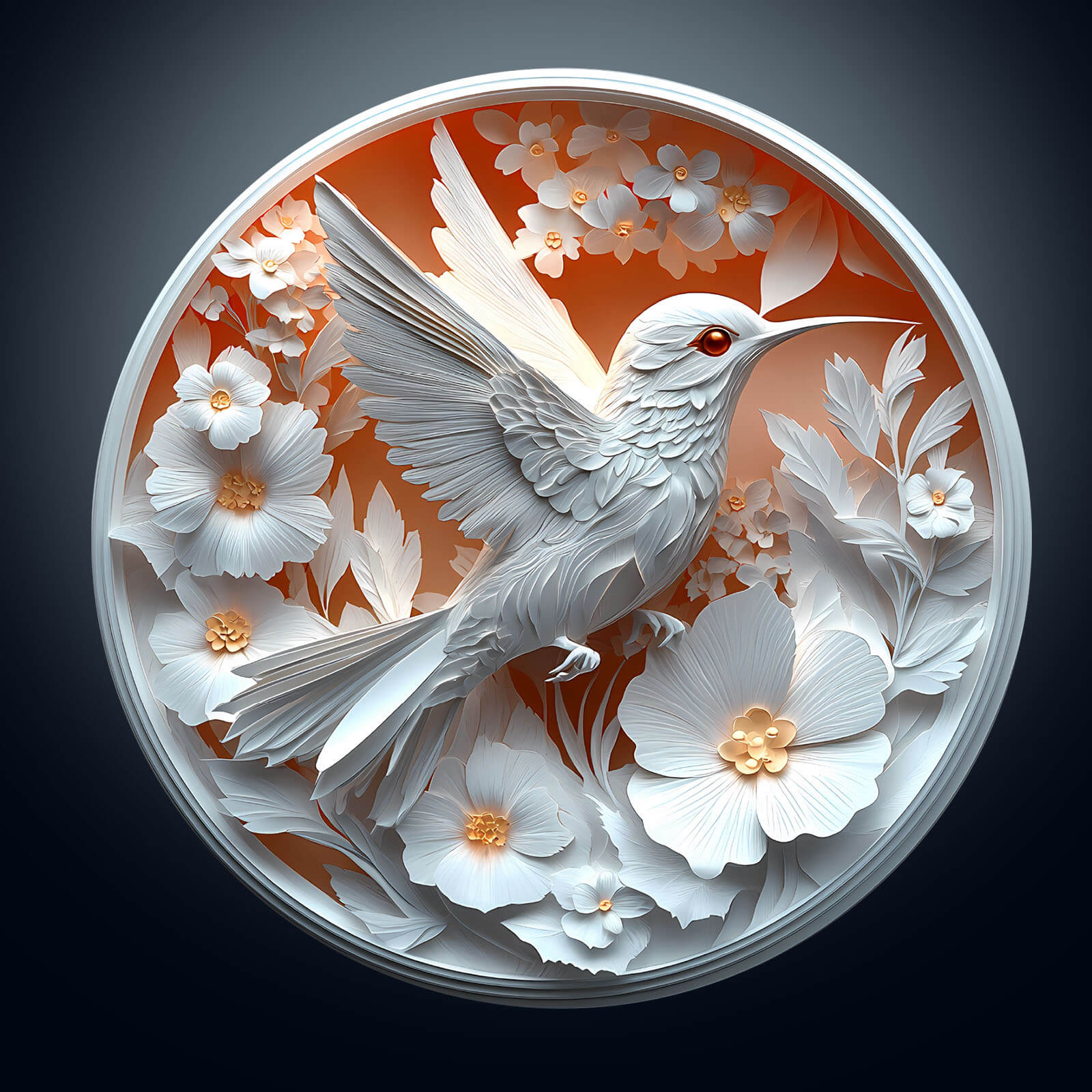 3D Paper Hummingbird jigsaw puzzle design featuring detailed flowers and a textured bird, ideal for mental focus and creativity.