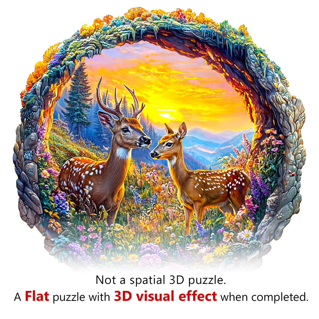 3D Deer among Flowers Wooden Jigsaw Puzzle