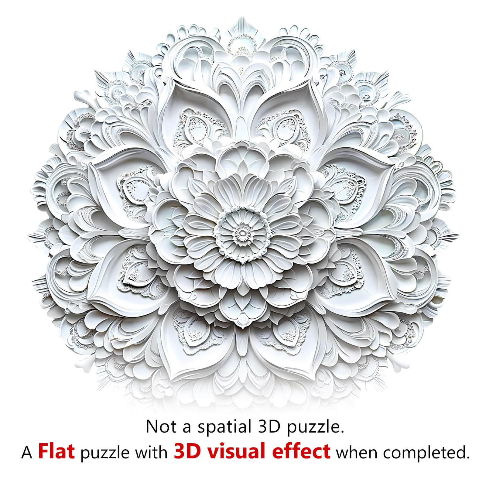 3D Paper Mandala-2 wooden jigsaw puzzle showcasing intricate floral design with 3D visual effect, perfect for puzzle lovers.