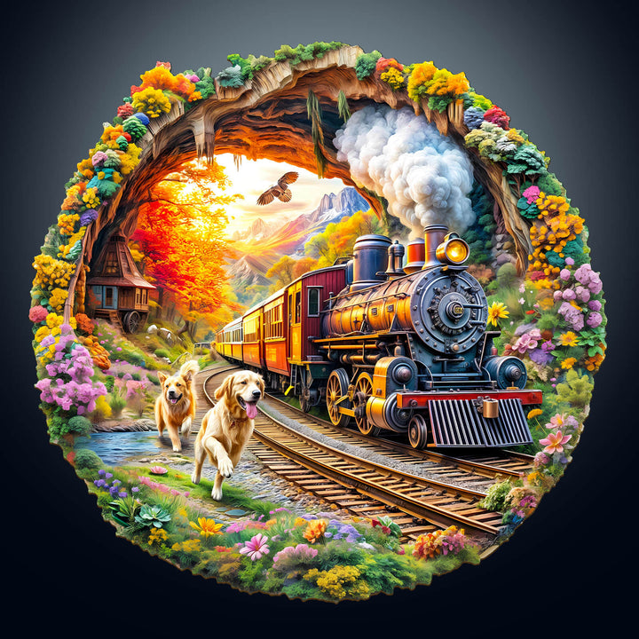 3D Racing the Train-2 Wooden Jigsaw Puzzle - Woodbests