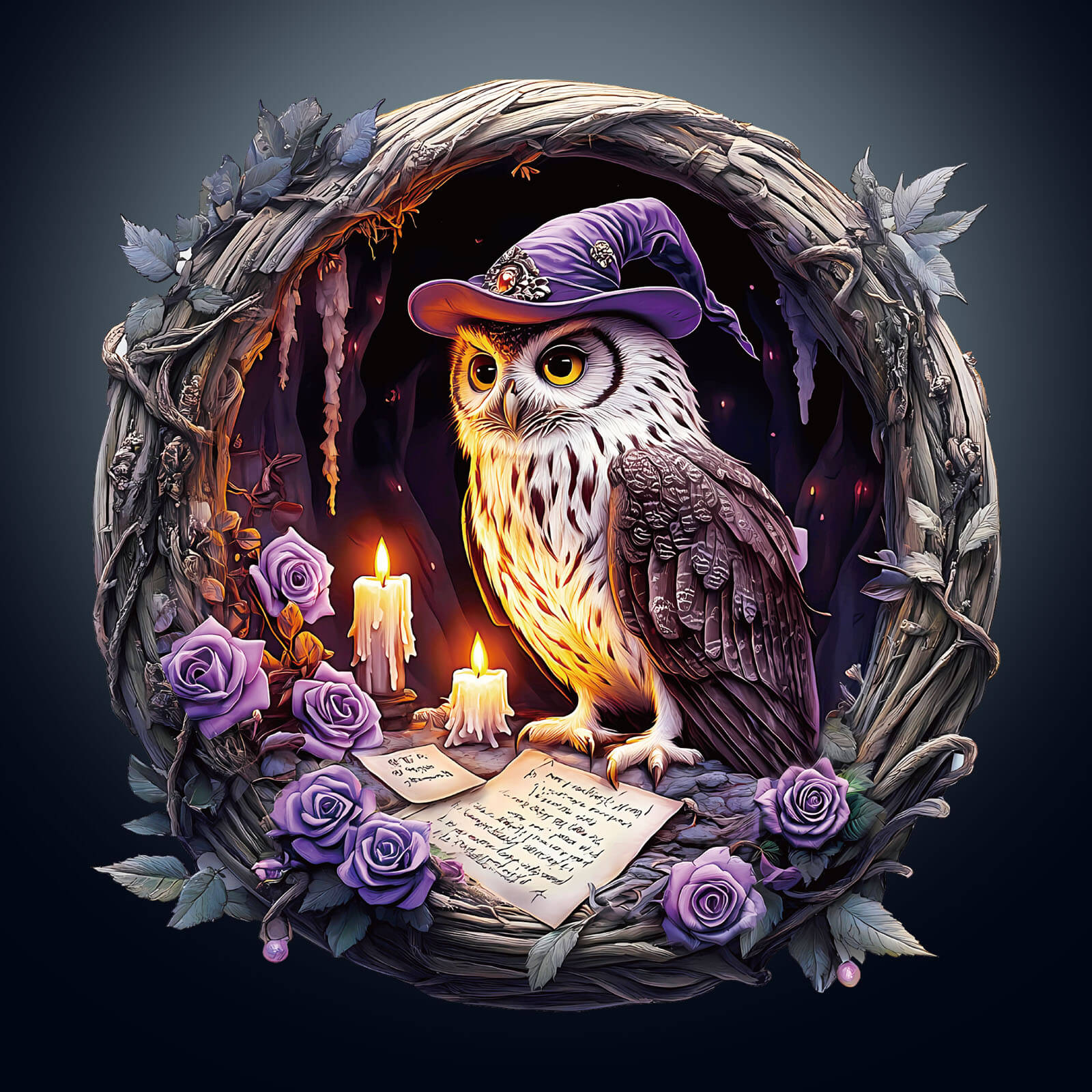 3D Witch Owl wooden jigsaw puzzle with candles, roses, and mystical elements for mind engagement and focus.