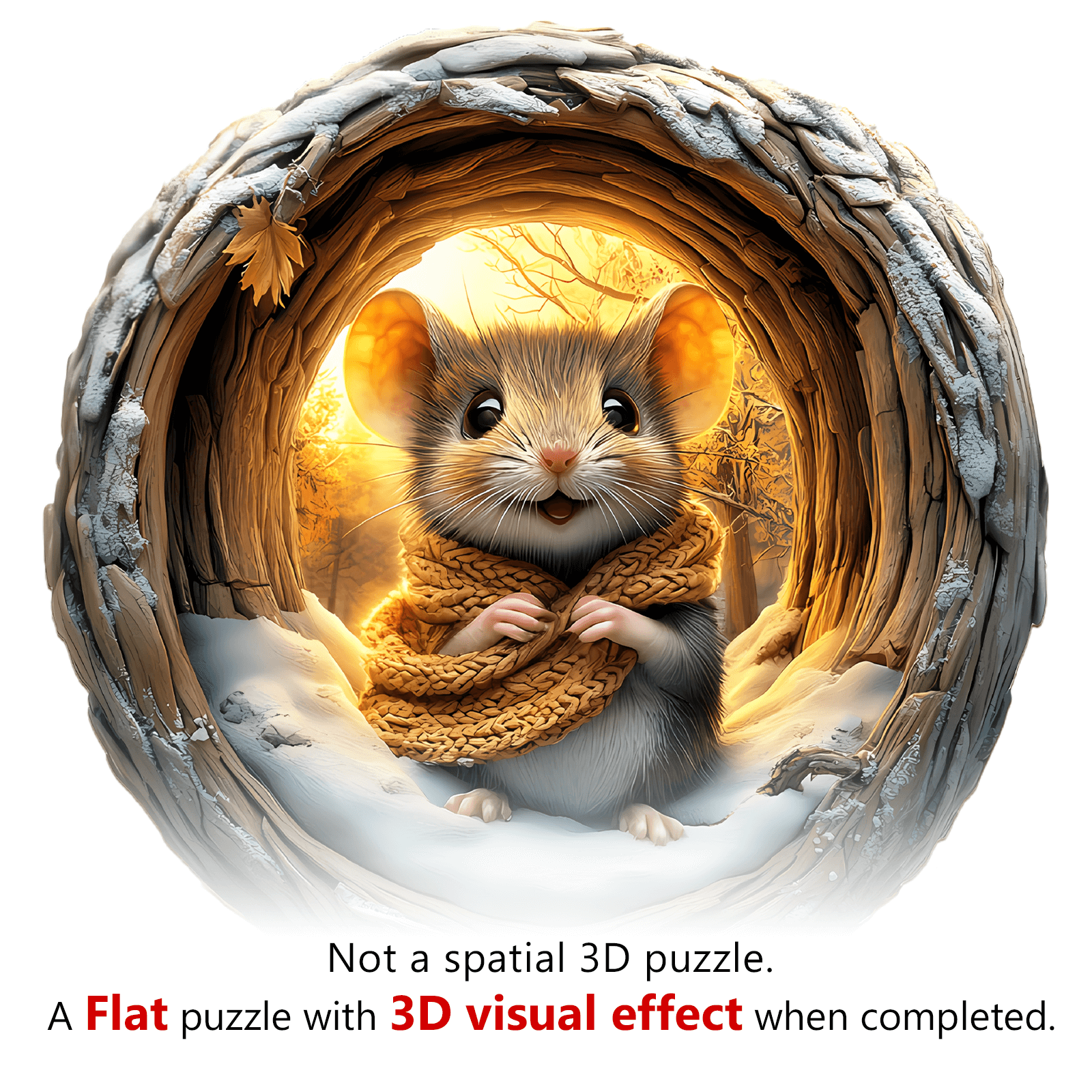 3D Cave Mouse wooden jigsaw puzzle featuring a cute mouse in a cozy setting, designed for focus and mental challenge.