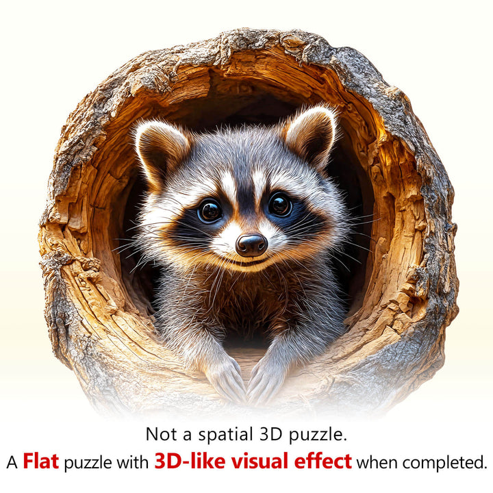 3D Tree Hole Raccoon-1 Wooden Jigsaw Puzzle