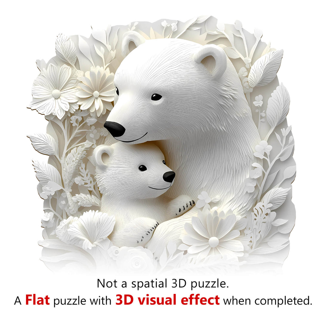 3D Parent Child Polar Bear Wooden Jigsaw Puzzle