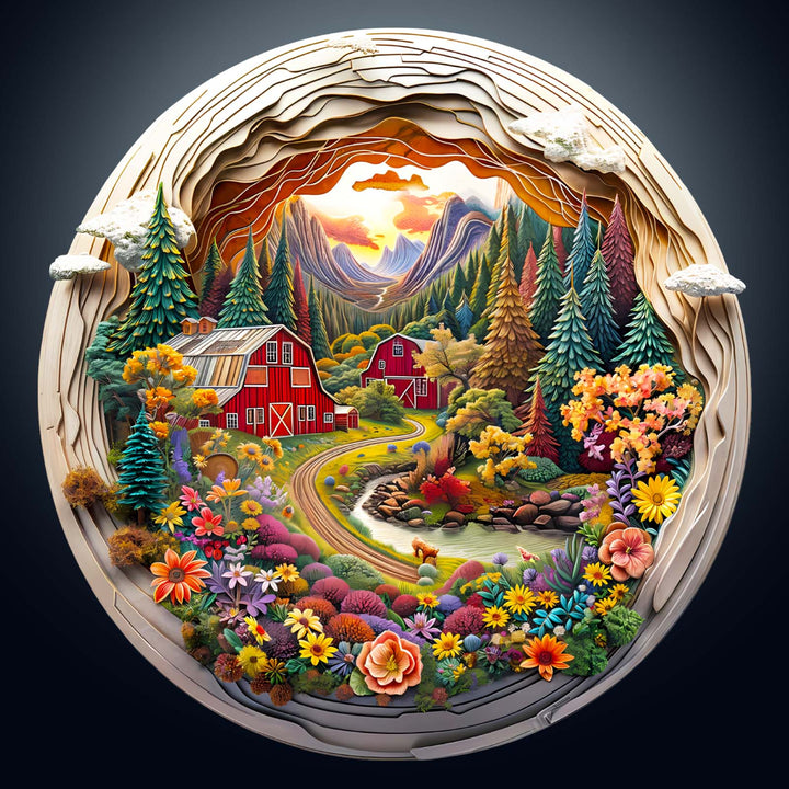 Puzzle en bois de ferme 3D