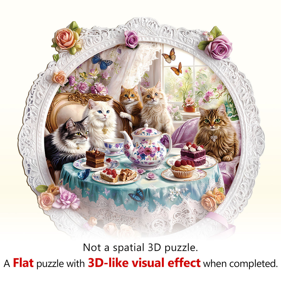 Cat Tea Time Wooden Jigsaw Puzzle