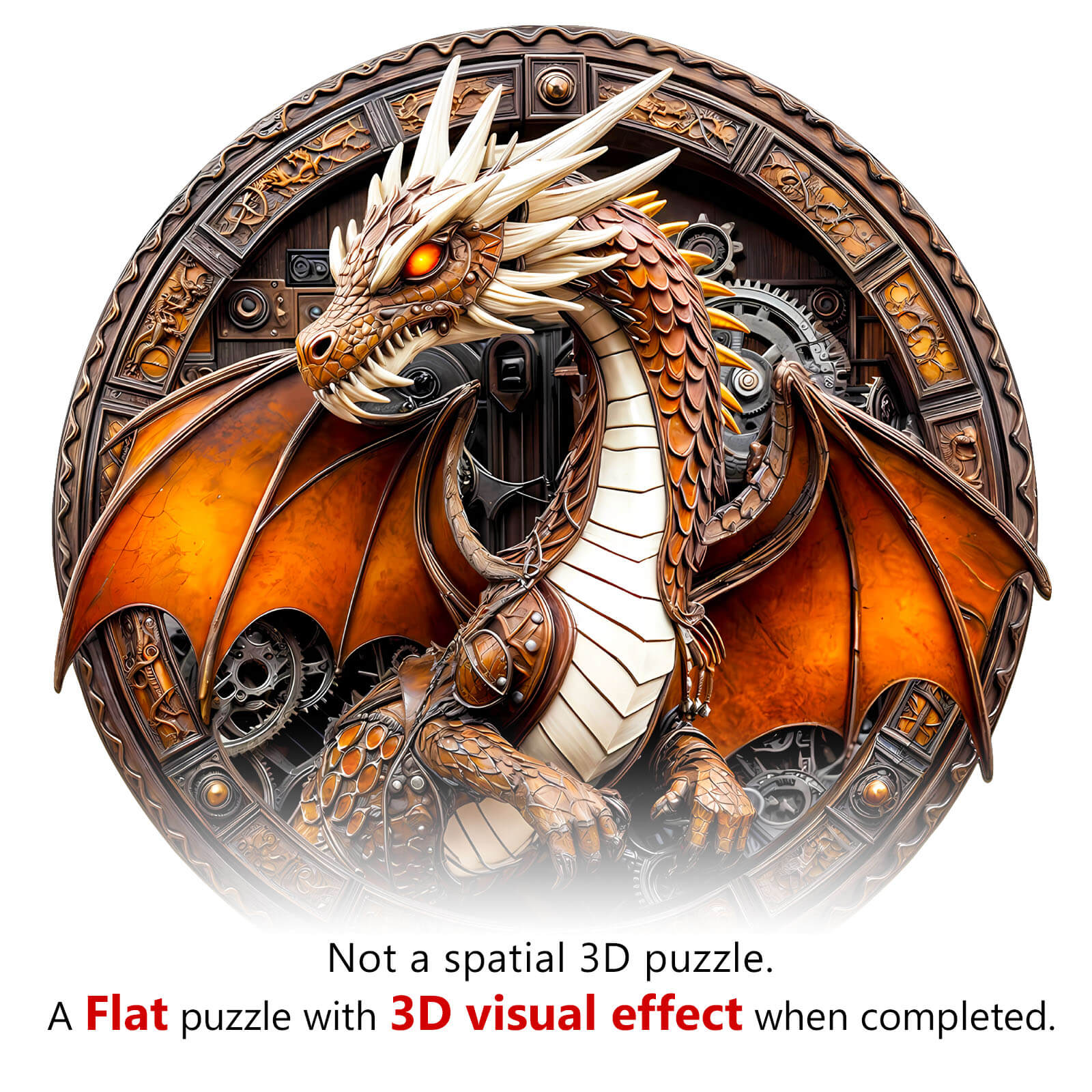 3D Mechanical Dragon-2 wooden jigsaw puzzle showcasing a dragon design with intricate details and 3D visual effects.