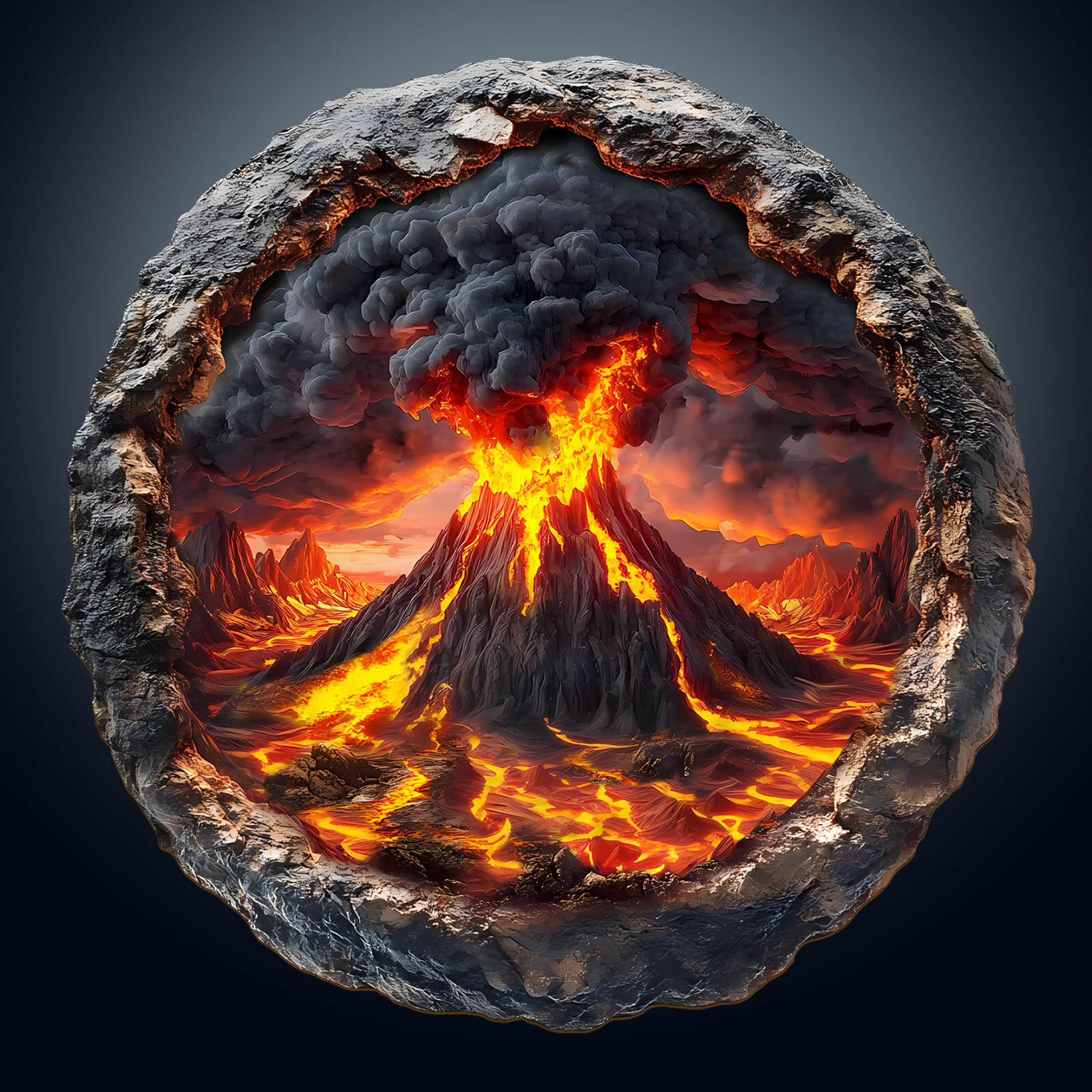 3D Volcanic Eruption Wooden Jigsaw Puzzle showcasing a volcano erupting with lava and smoke in a dramatic design.