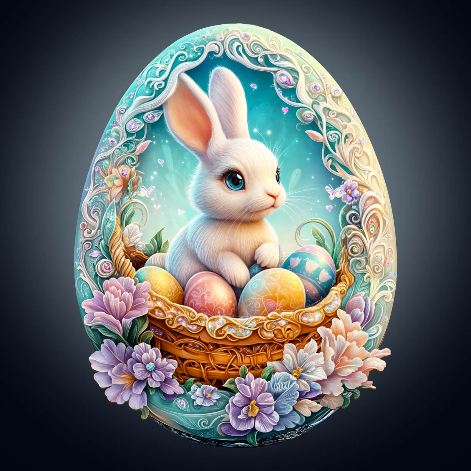 Wonderland Easter-2 wooden jigsaw puzzle featuring a cute bunny with Easter eggs and flowers.